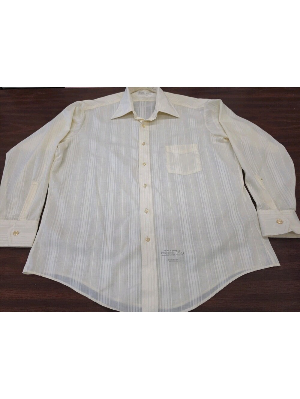 Vintage Sears Golden Comfort Men 17x34 Cream Stripe Long Sleeve Dress Shirt L